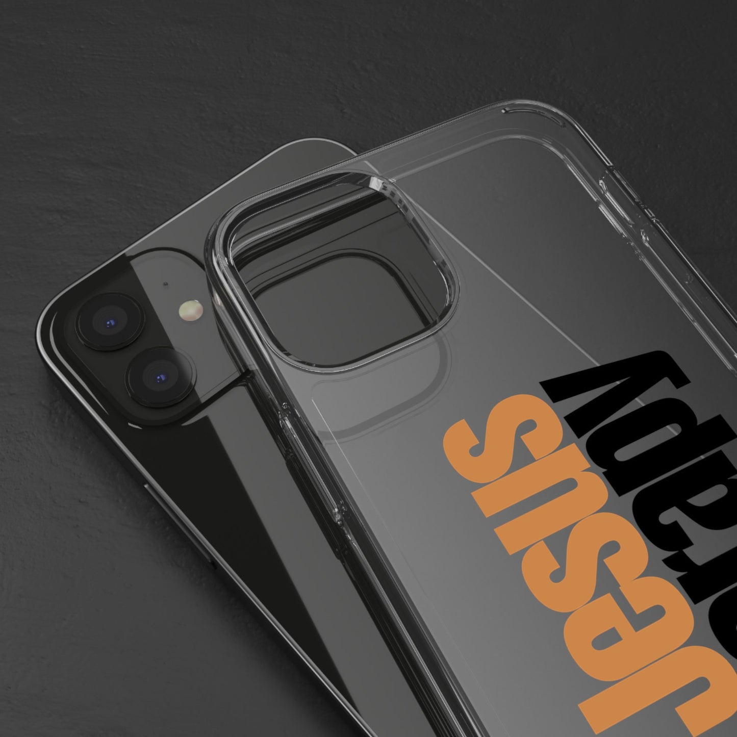 "Jesus + therapy" Clear Phone Cases - black & gold