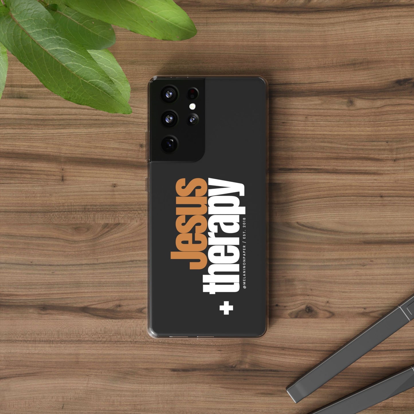 "Jesus + therapy" Clear Phone Cases - white & gold