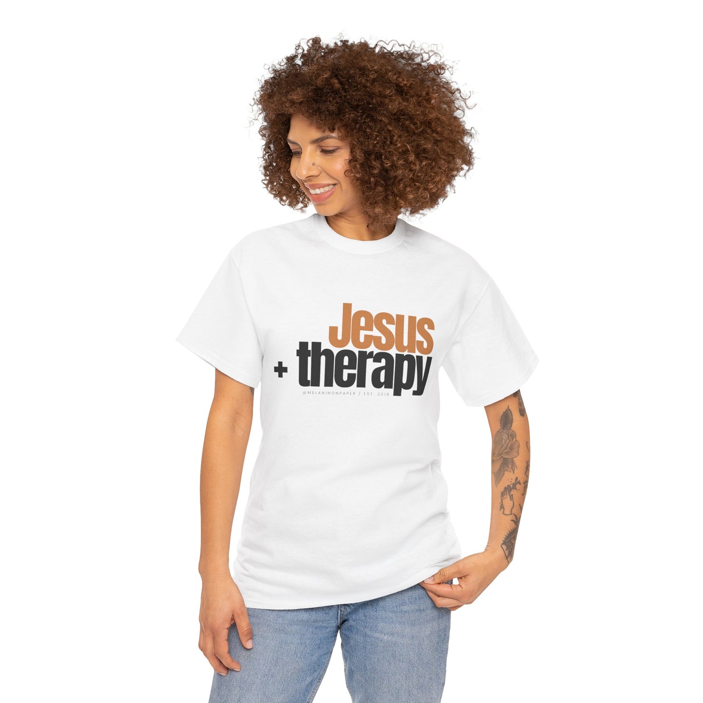 "Jesus + therapy" Unisex Heavy Cotton Tee - White, Sport Grey, & Graphite Heather Grey