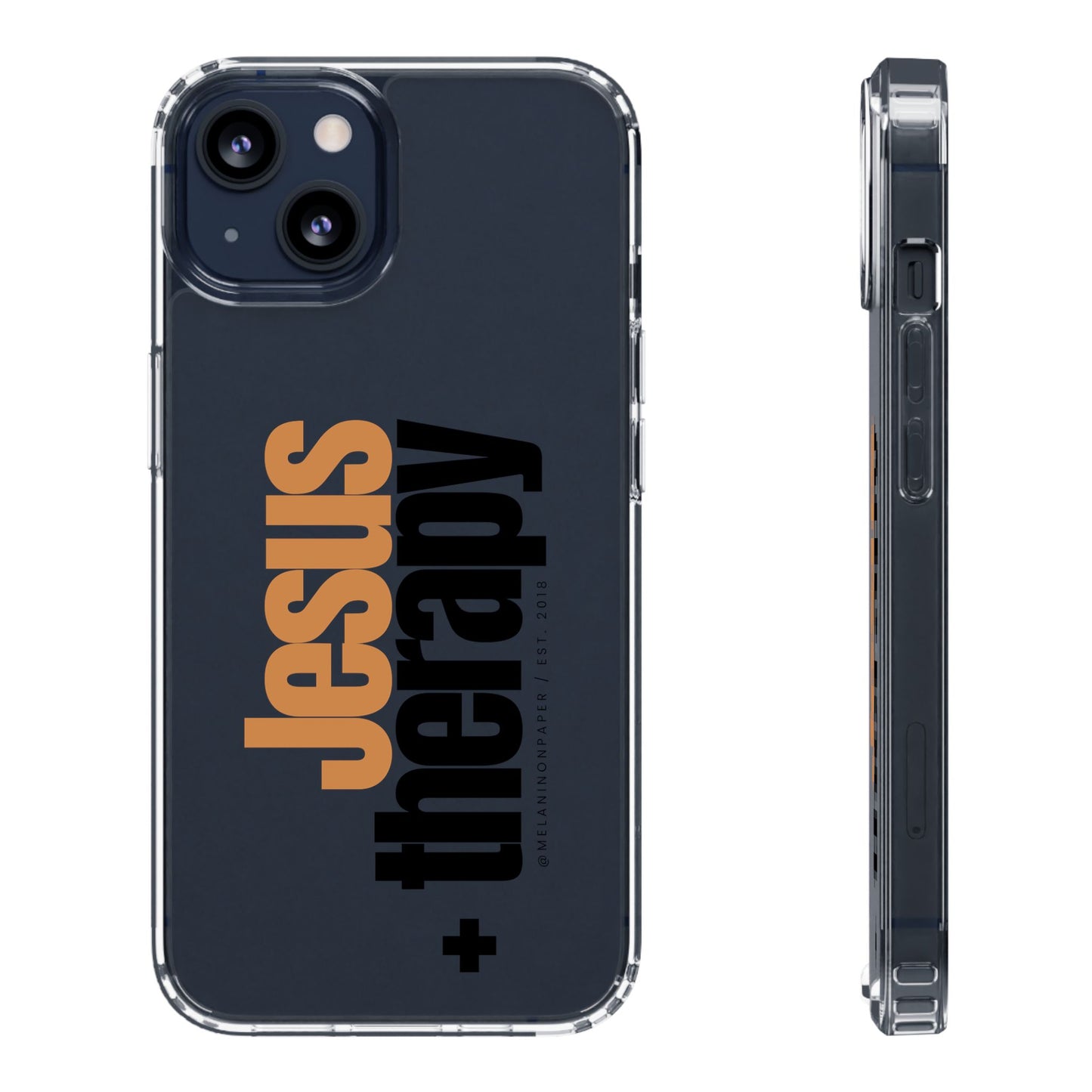 "Jesus + therapy" Clear Phone Cases - black & gold