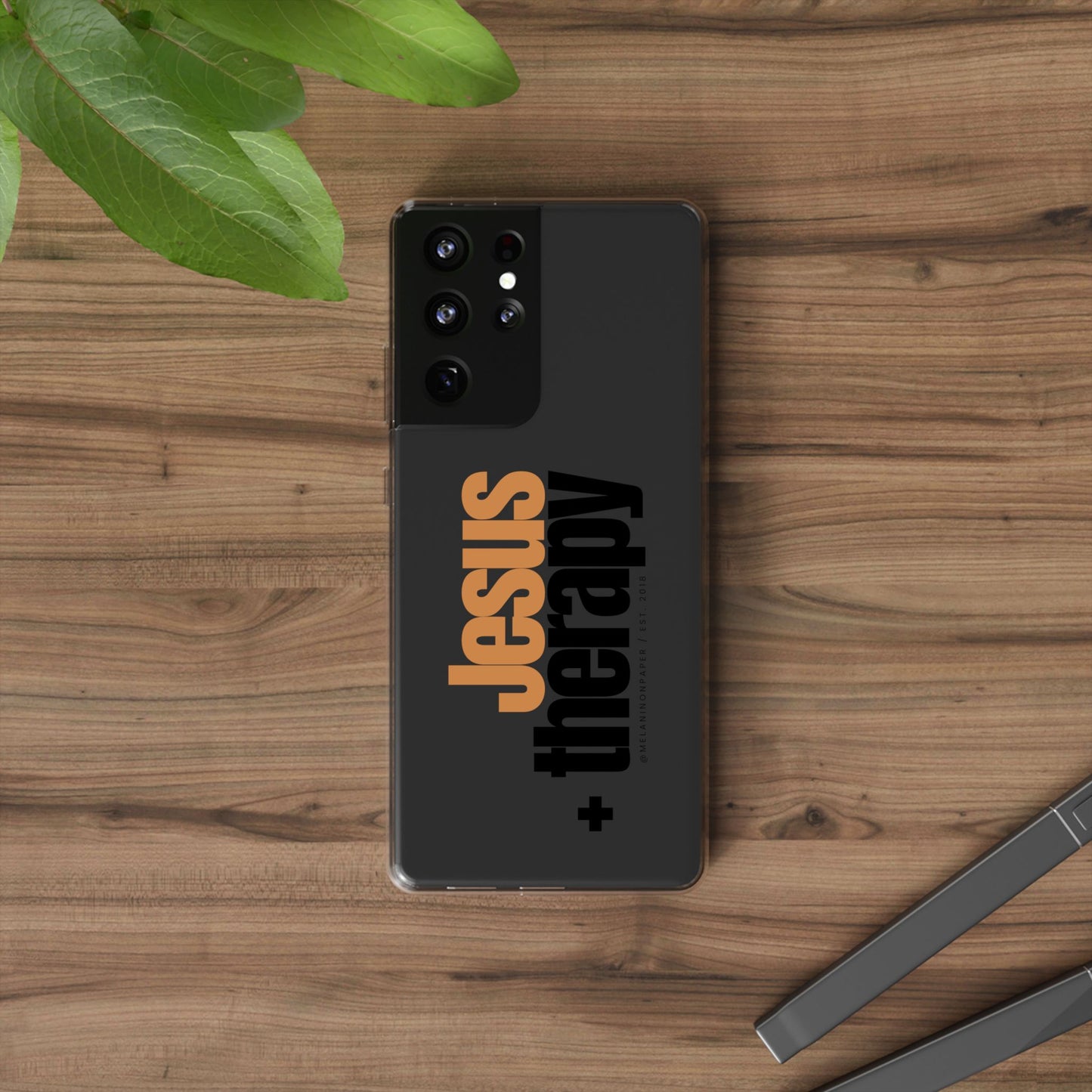 "Jesus + therapy" Clear Phone Cases - black & gold