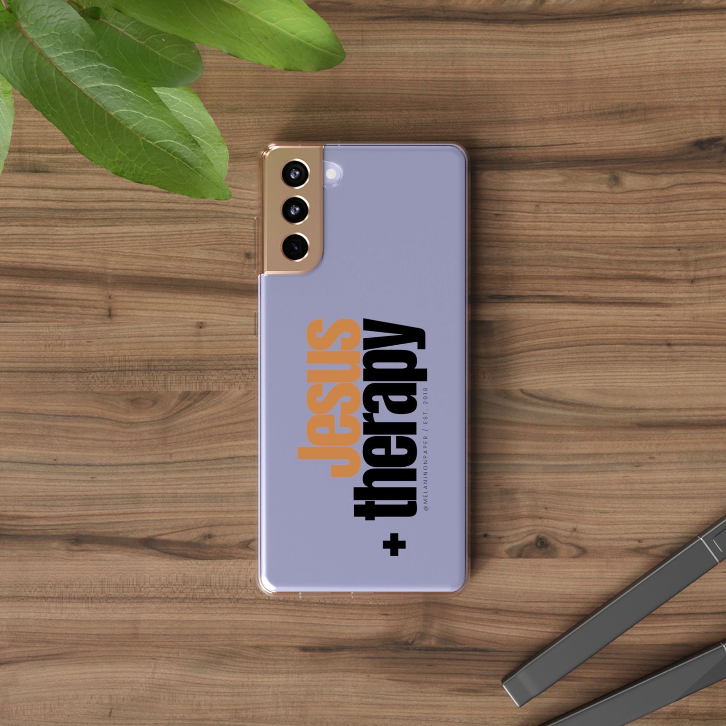 "Jesus + therapy" Clear Phone Cases - black & gold