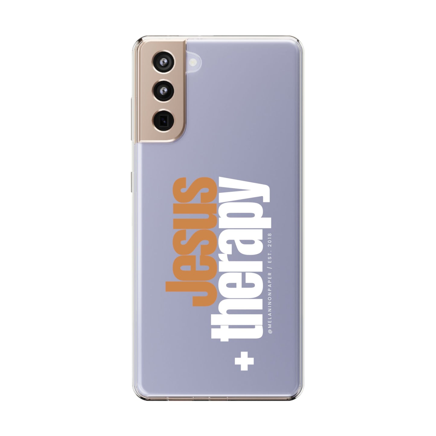 "Jesus + therapy" Clear Phone Cases - white & gold