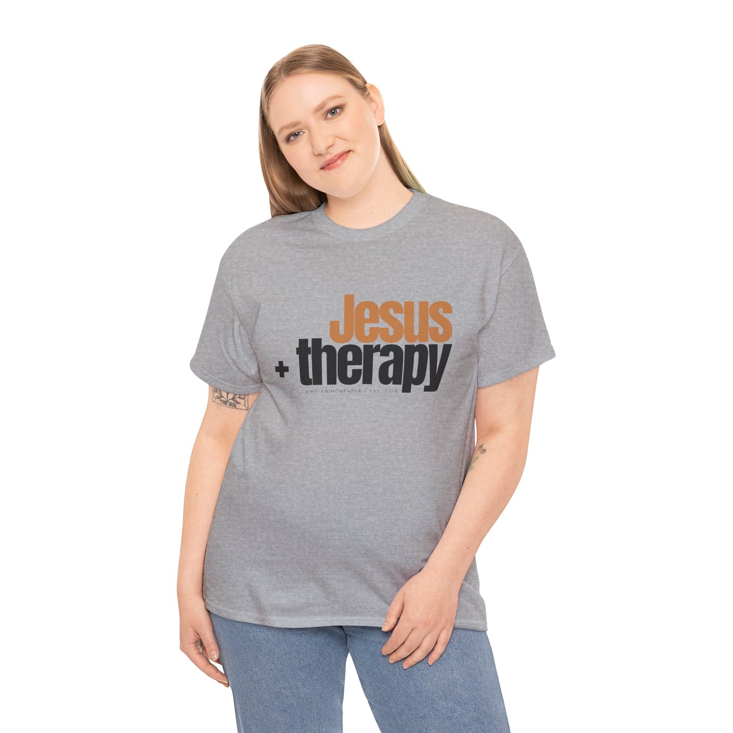 "Jesus + therapy" Unisex Heavy Cotton Tee - White, Sport Grey, & Graphite Heather Grey