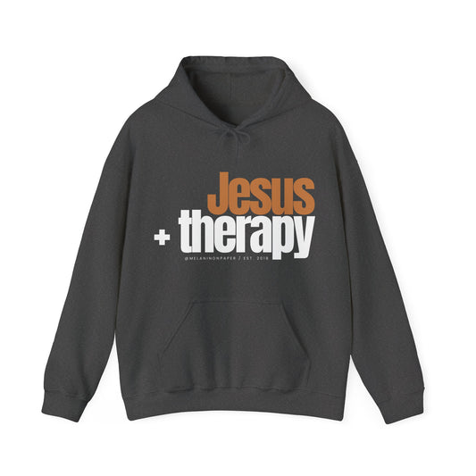 "Jesus + therapy" Unisex Heavy Blend™ Hooded Sweatshirt - Black, Chocolate, Navy Blue, Dark Gray, & Hunter Green Available