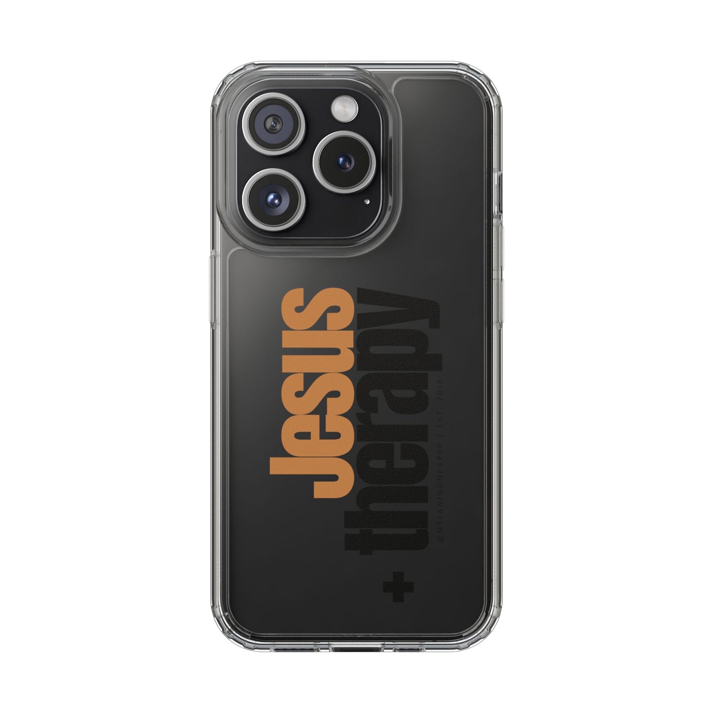 "Jesus + therapy" Clear Phone Cases - black & gold