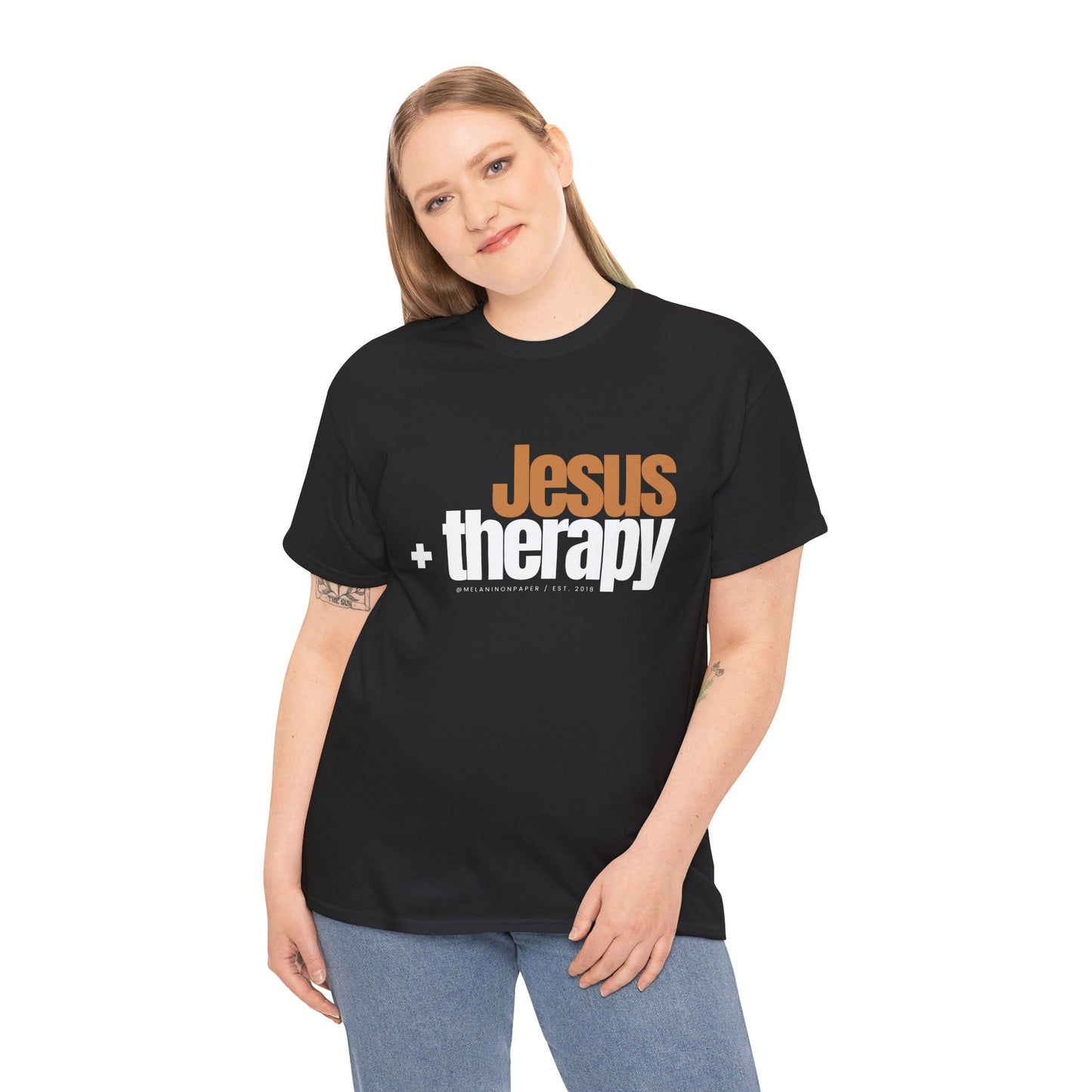 "Jesus + therapy" Unisex Heavy Cotton Tee - Black, Graphite Heather Grey, Dark Heather Grey, & Navy