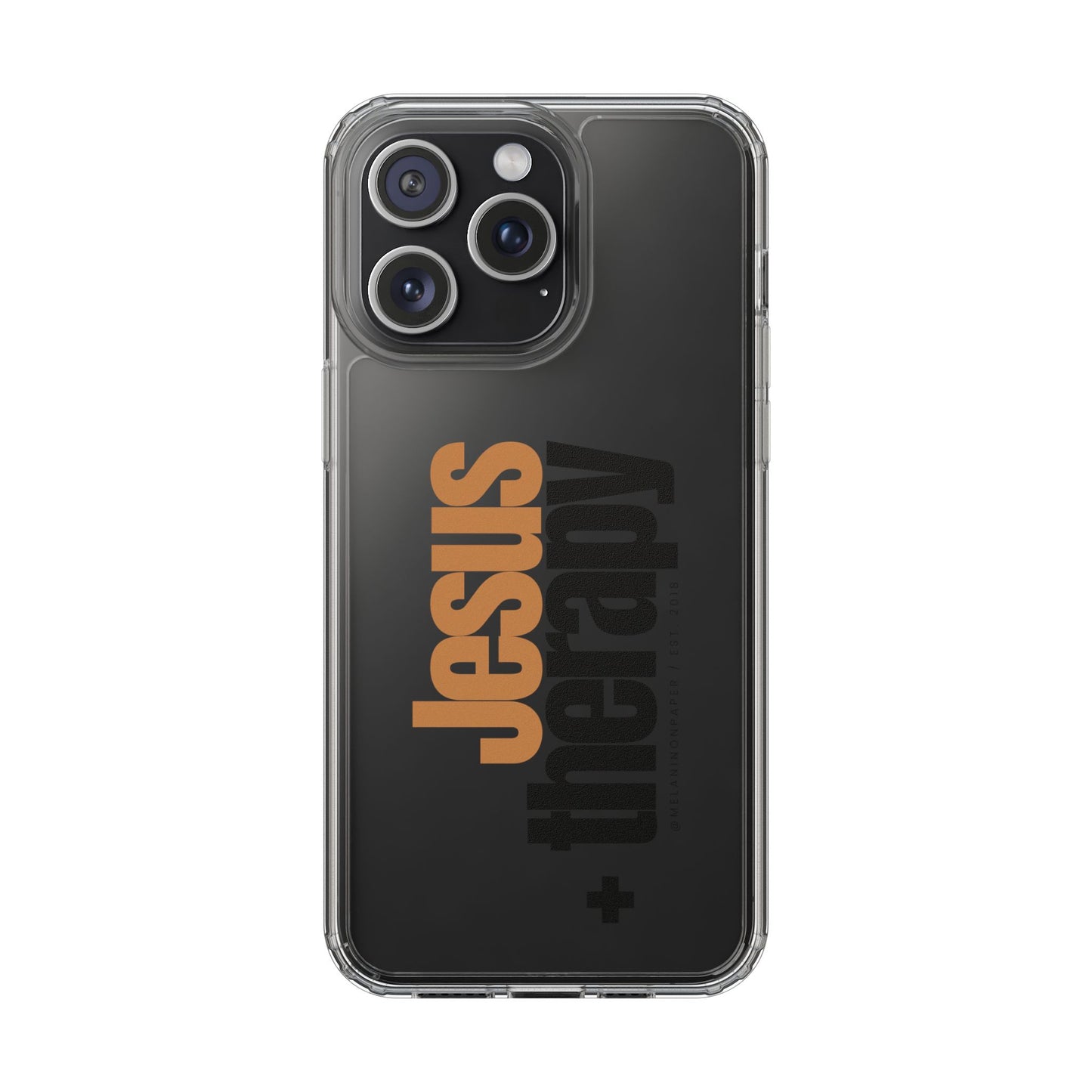 "Jesus + therapy" Clear Phone Cases - black & gold