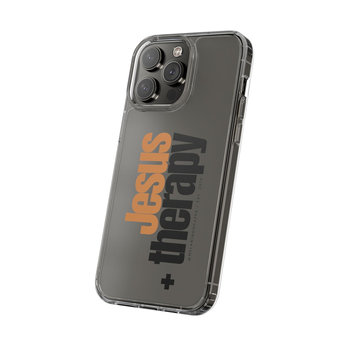 "Jesus + therapy" Clear Phone Cases - black & gold