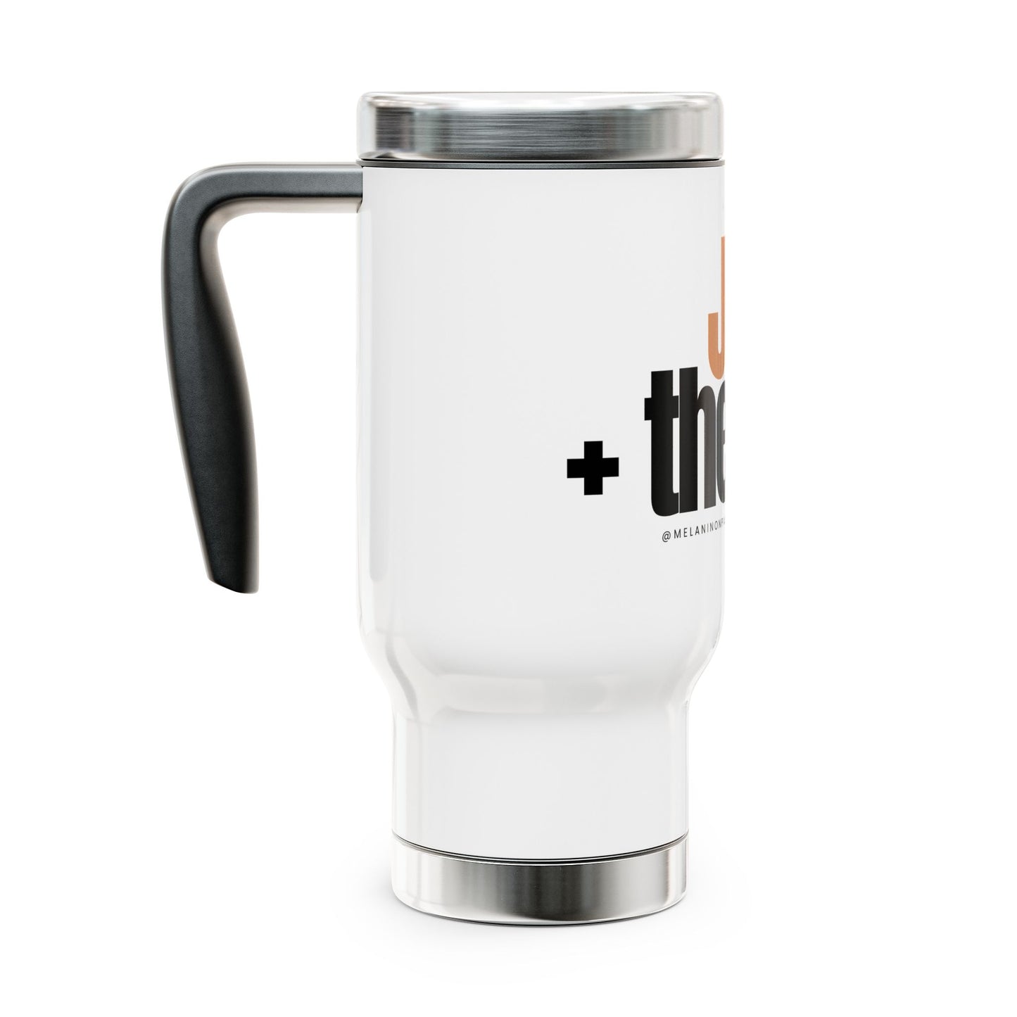 "Jesus + therapy" Stainless Steel Travel Mug with Handle, 14oz