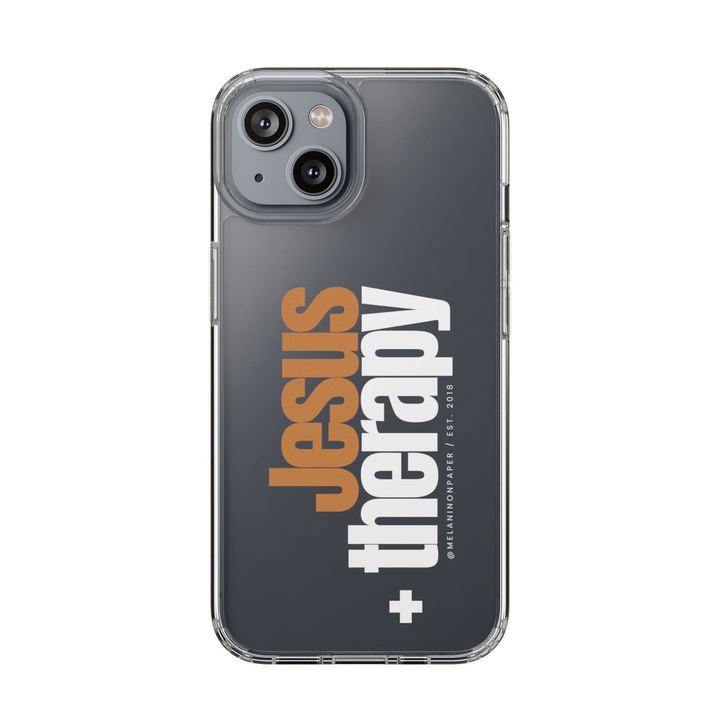 "Jesus + therapy" Clear Phone Cases - white & gold