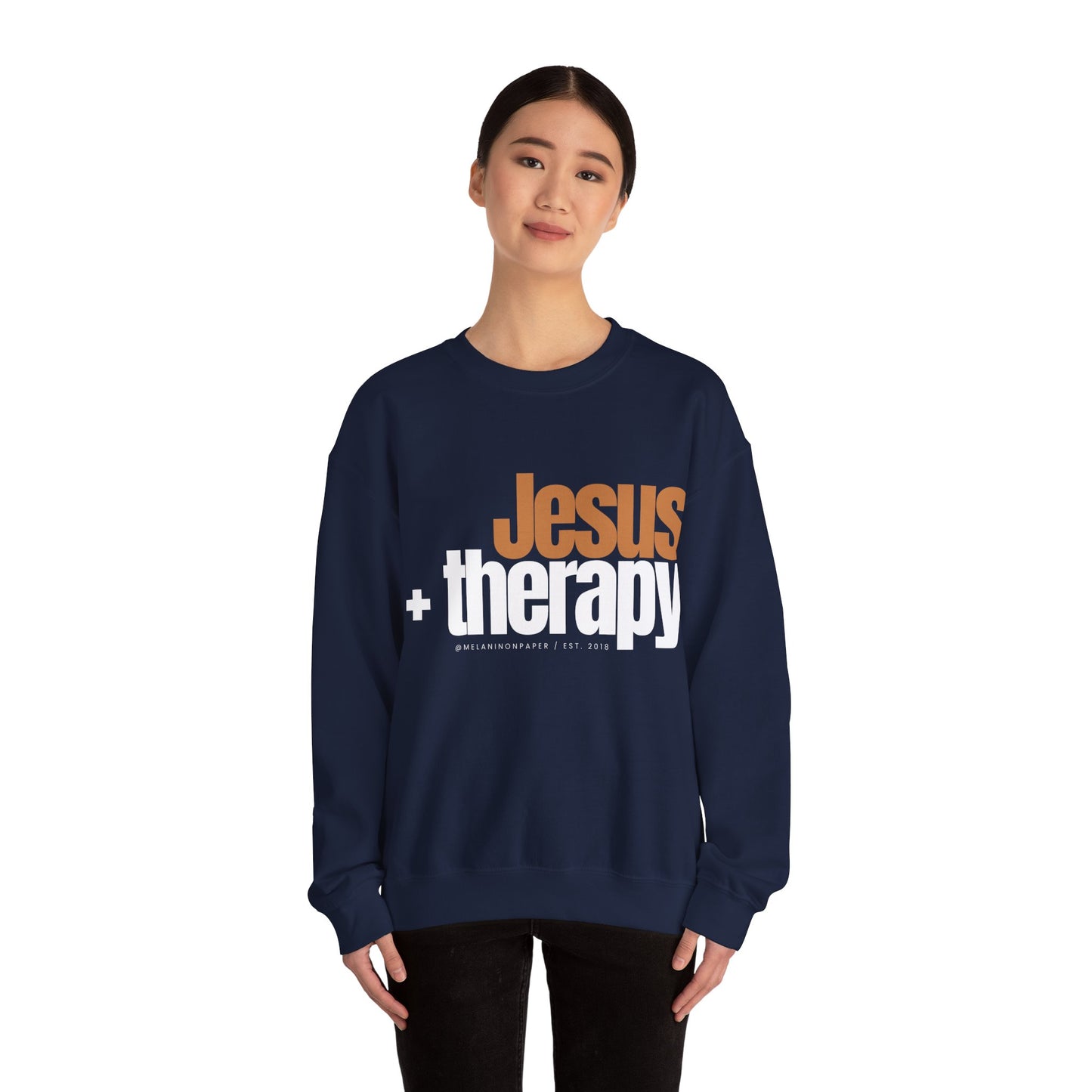 "Jesus + therapy" Unisex Heavy Blend™ Crewneck Sweatshirt - Black, Gray, & Navy Blue Available
