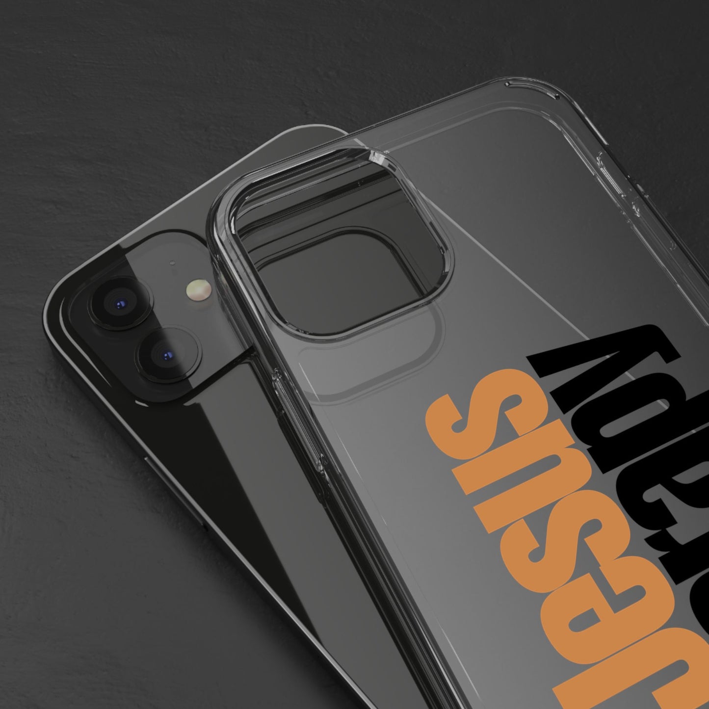 "Jesus + therapy" Clear Phone Cases - black & gold