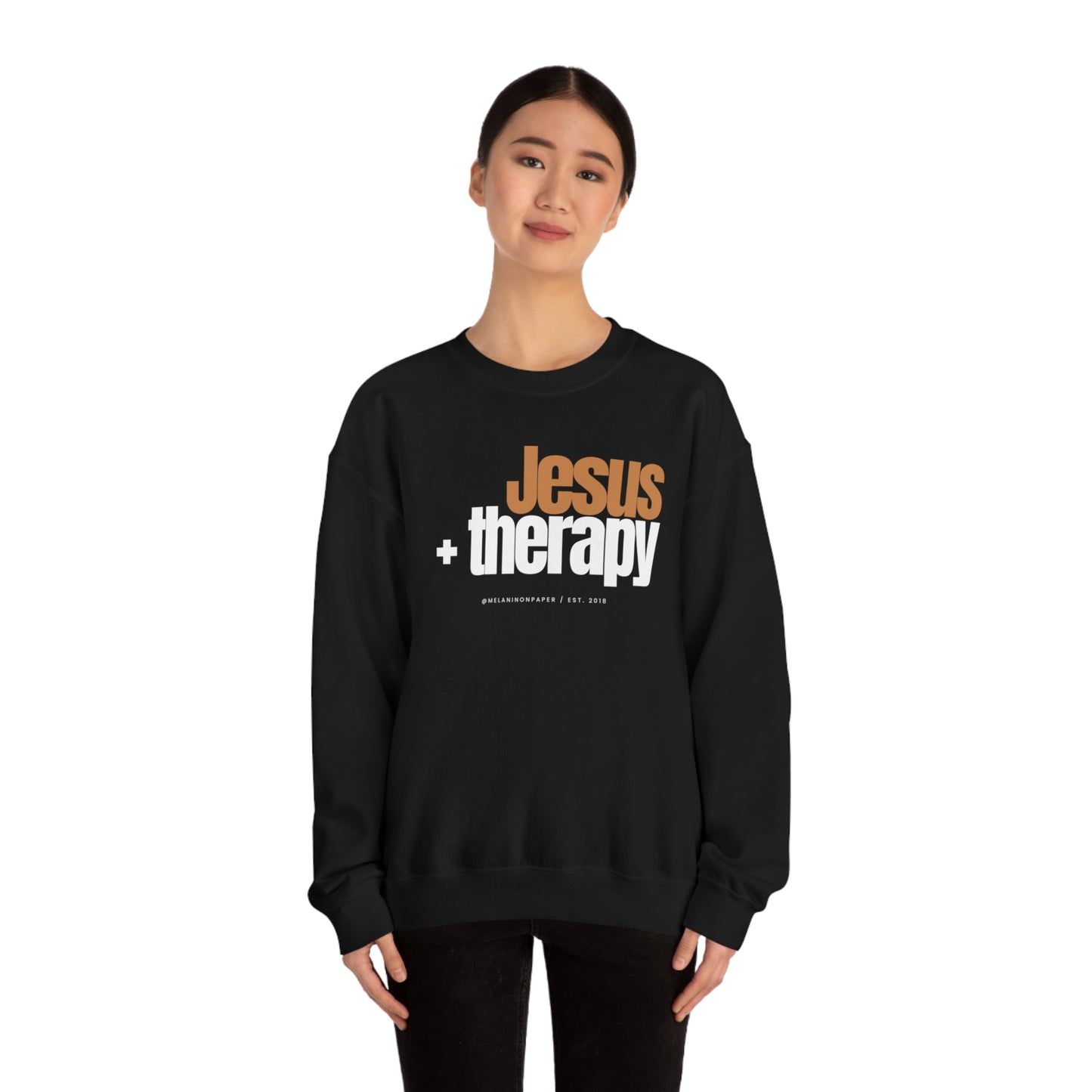 "Jesus + therapy" Unisex Heavy Blend™ Crewneck Sweatshirt - Black, Gray, & Navy Blue Available