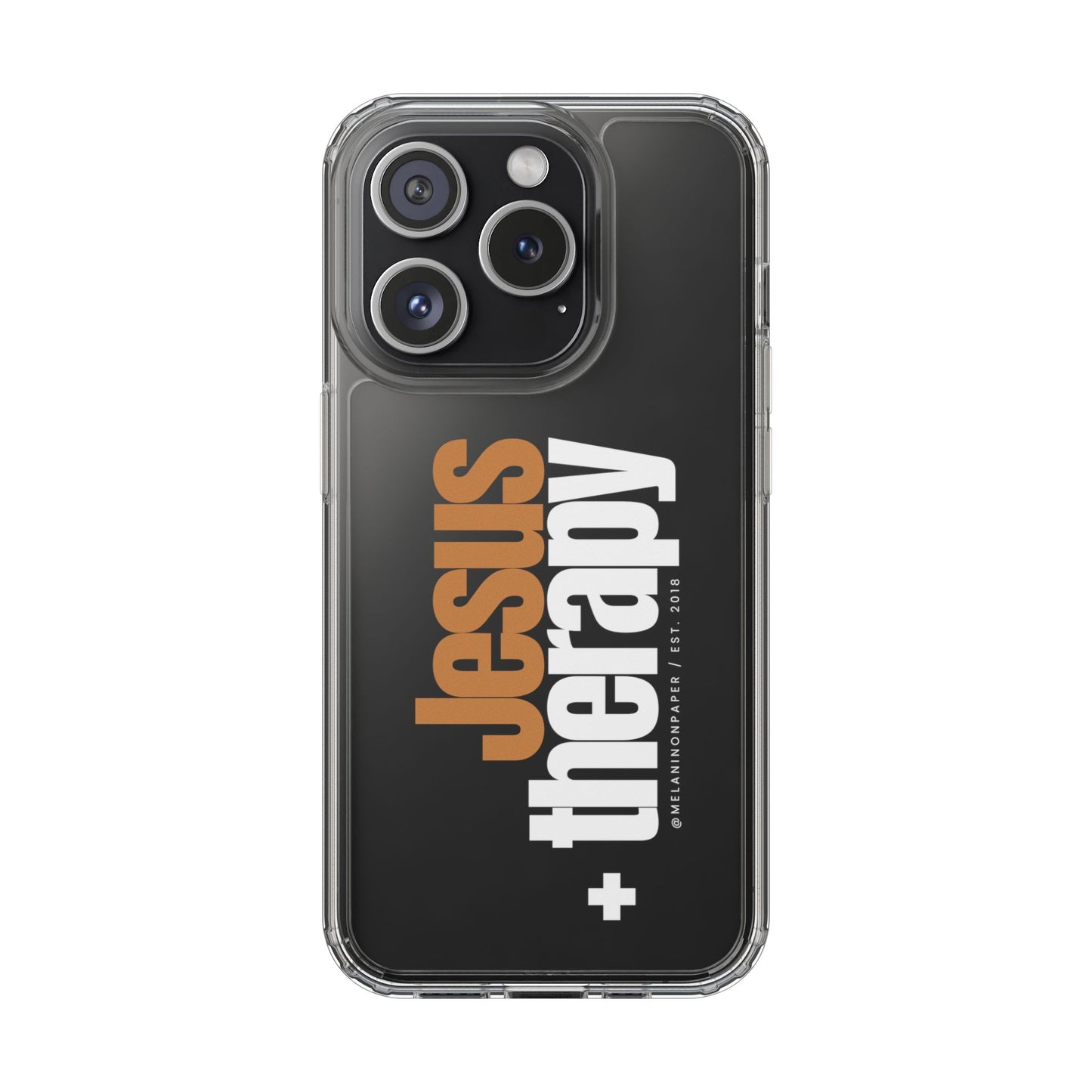 "Jesus + therapy" Clear Phone Cases - white & gold