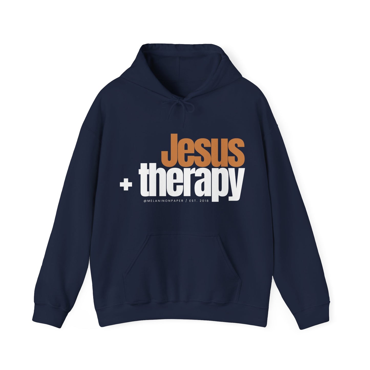 "Jesus + therapy" Unisex Heavy Blend™ Hooded Sweatshirt - Black, Chocolate, Navy Blue, Dark Gray, & Hunter Green Available