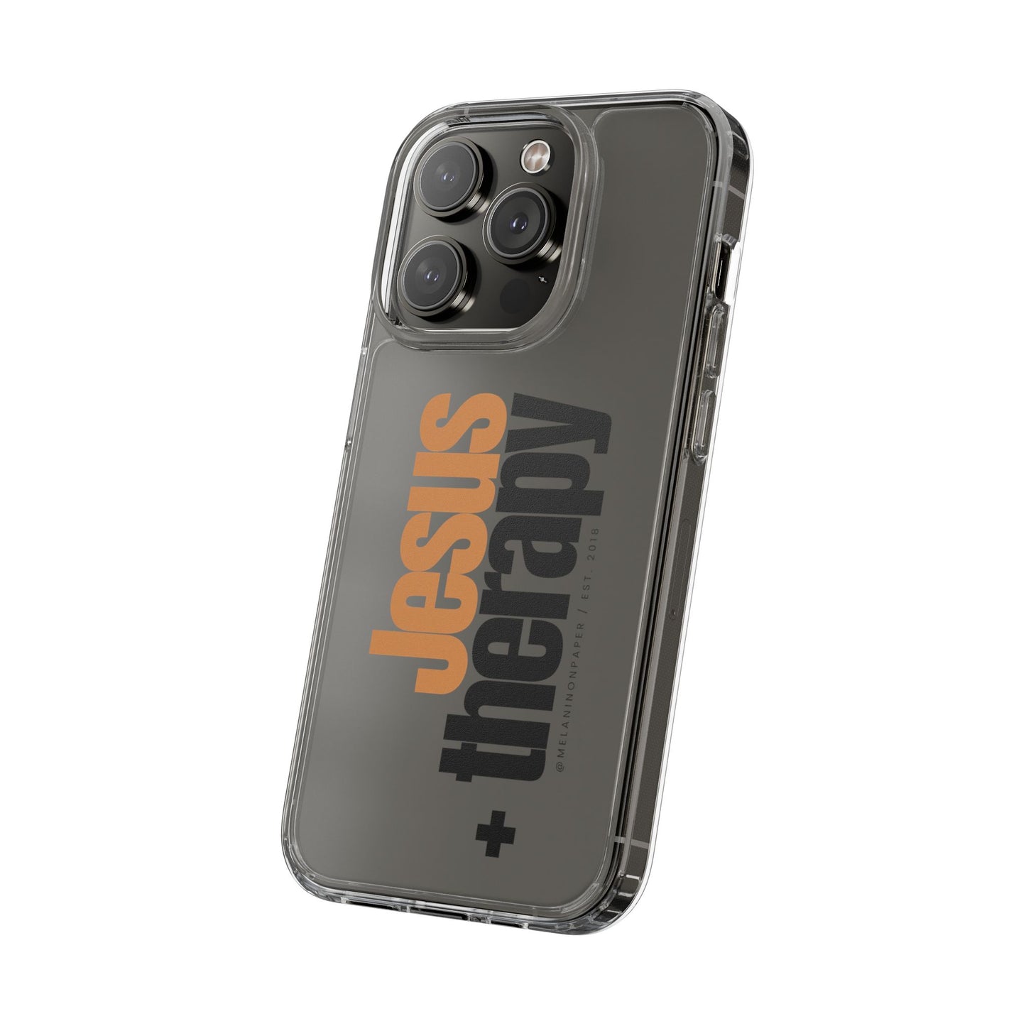 "Jesus + therapy" Clear Phone Cases - black & gold