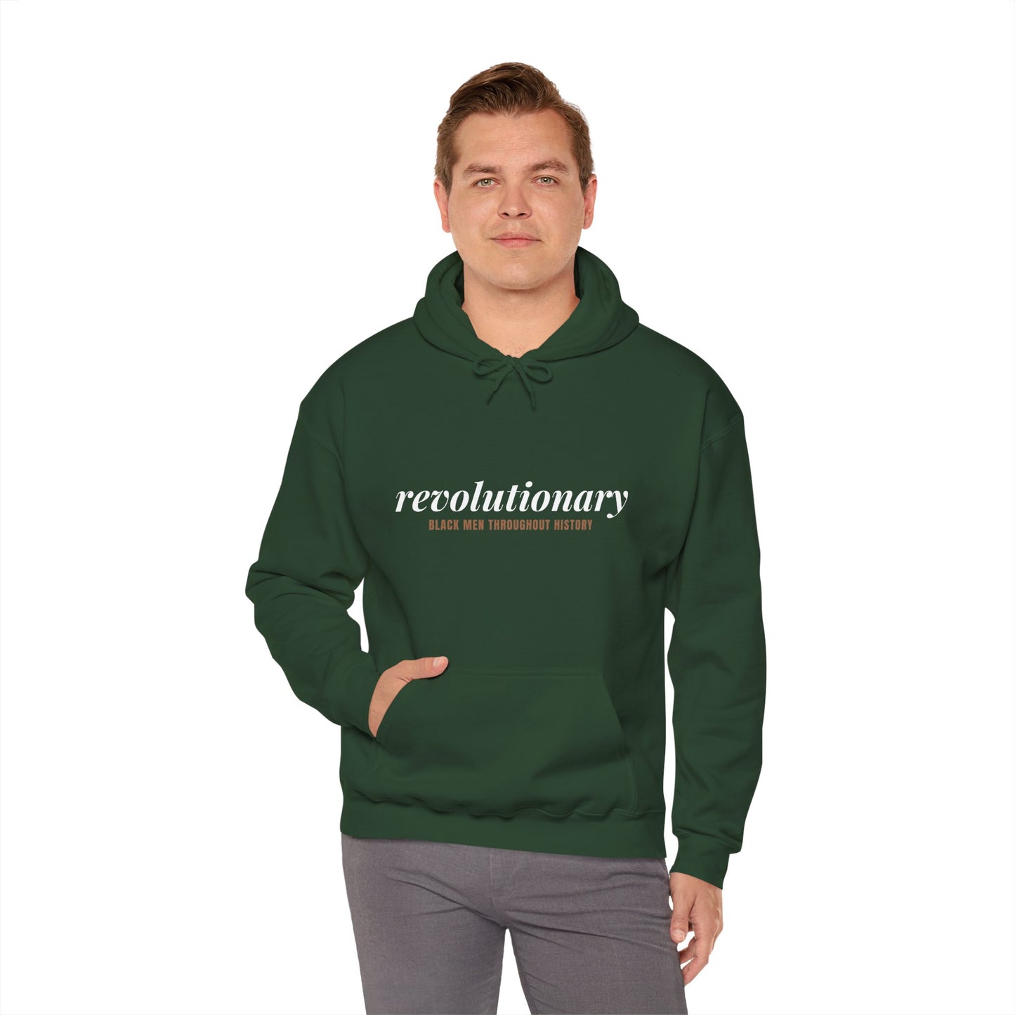 "Revolutionary Black Men" Unisex Heavy Blend™ Hooded Sweatshirt - Black, Chocolate, Navy Blue, Dark Gray, & Hunter Green Available