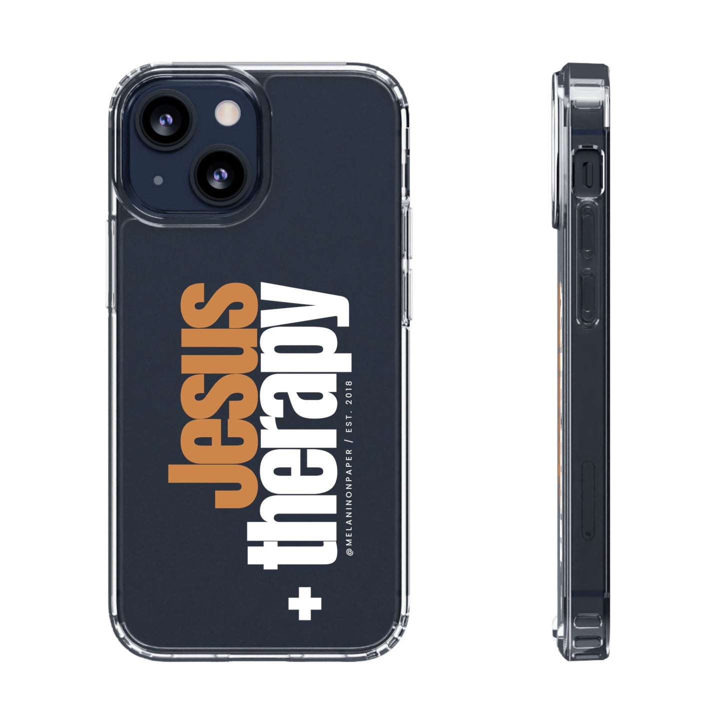 "Jesus + therapy" Clear Phone Cases - white & gold