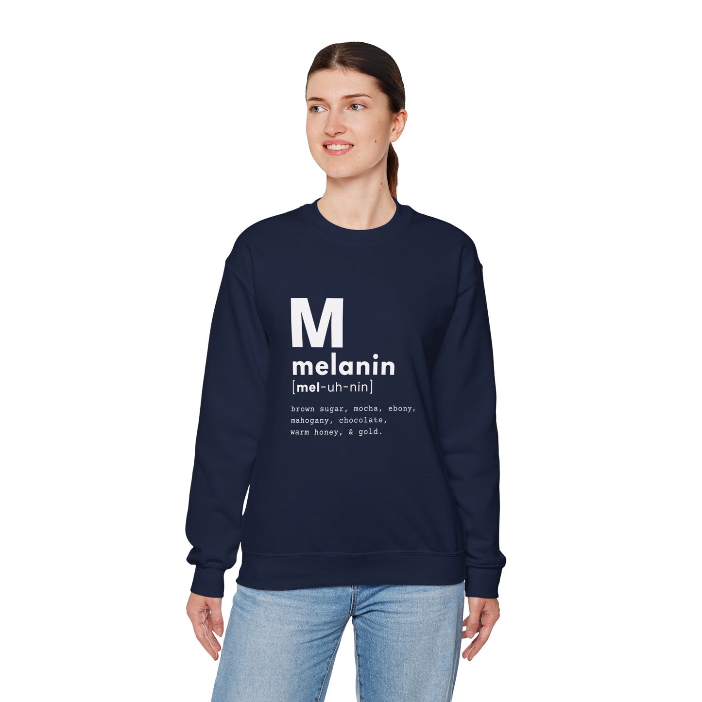 "melanin" Unisex Heavy Blend™ Crewneck Sweatshirt - Black & Navy Blue Available