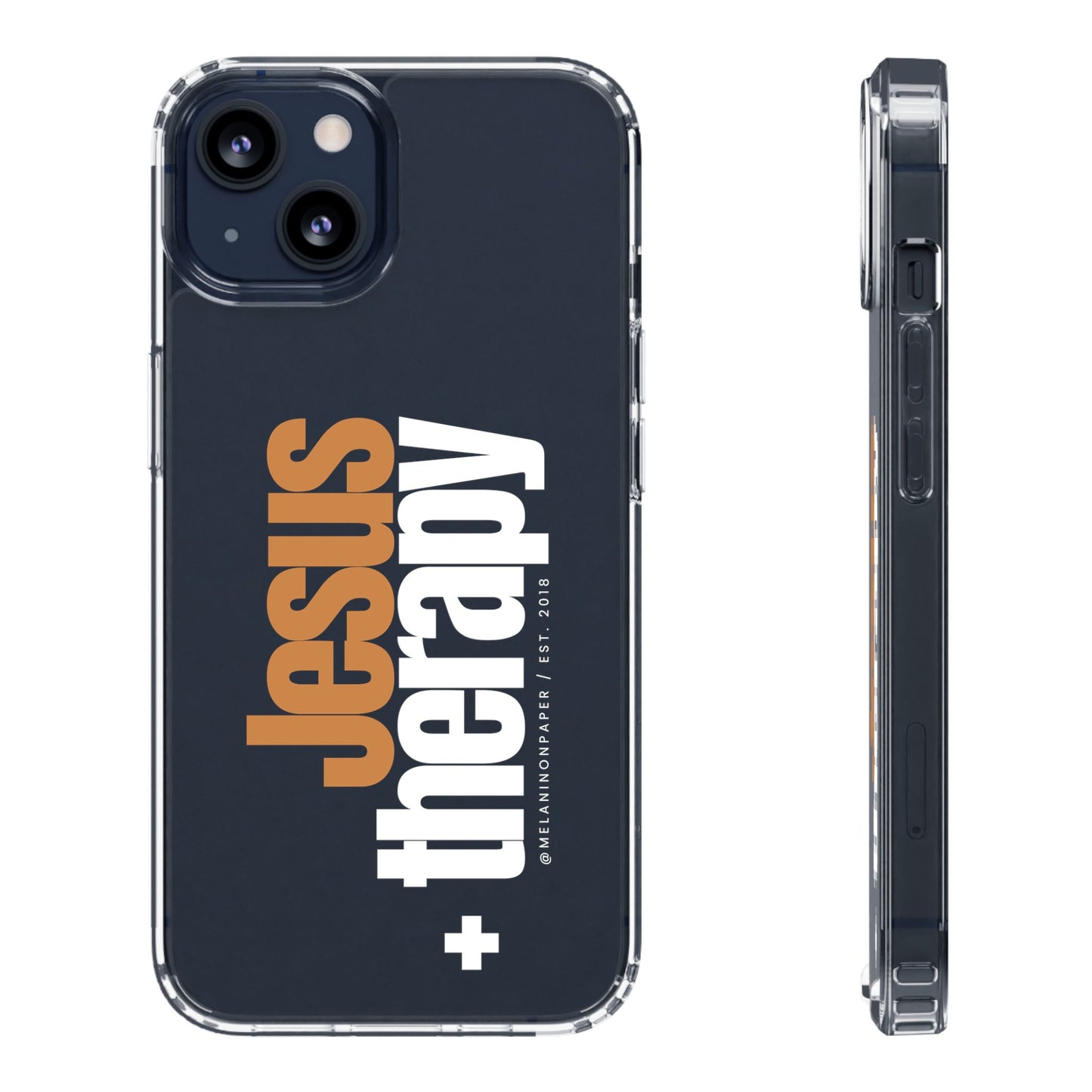 "Jesus + therapy" Clear Phone Cases - white & gold