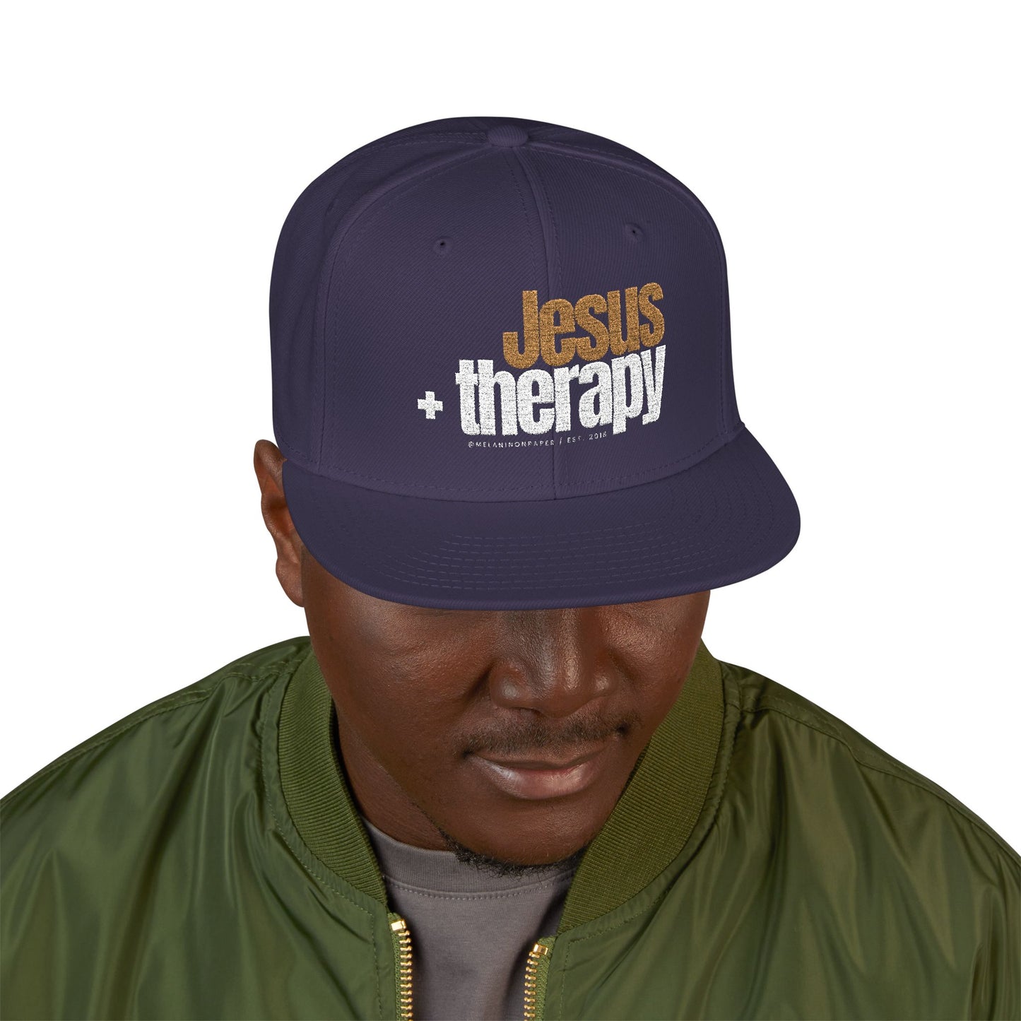"Jesus + Therapy" Embroidered Snapback Hat
