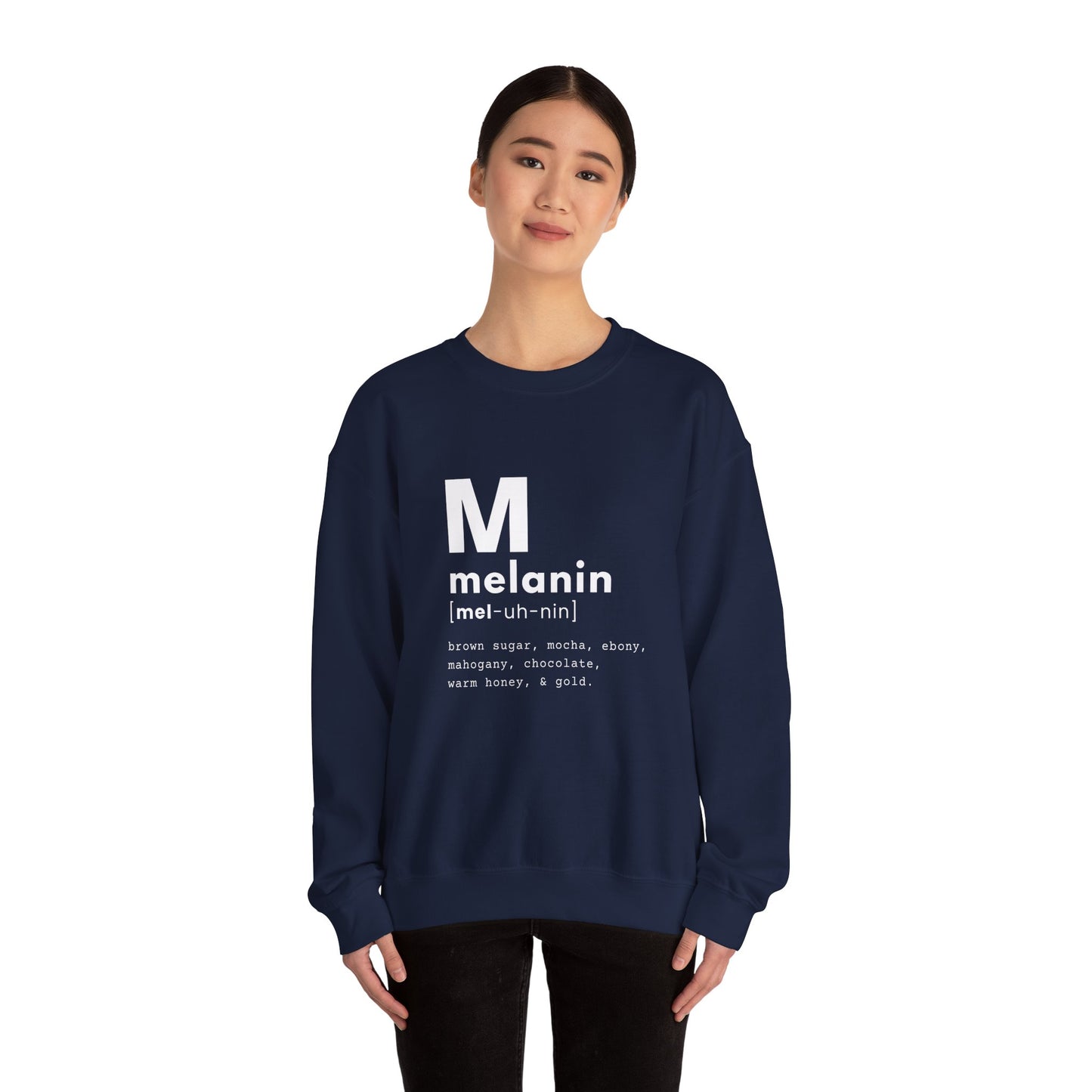 "melanin" Unisex Heavy Blend™ Crewneck Sweatshirt - Black & Navy Blue Available