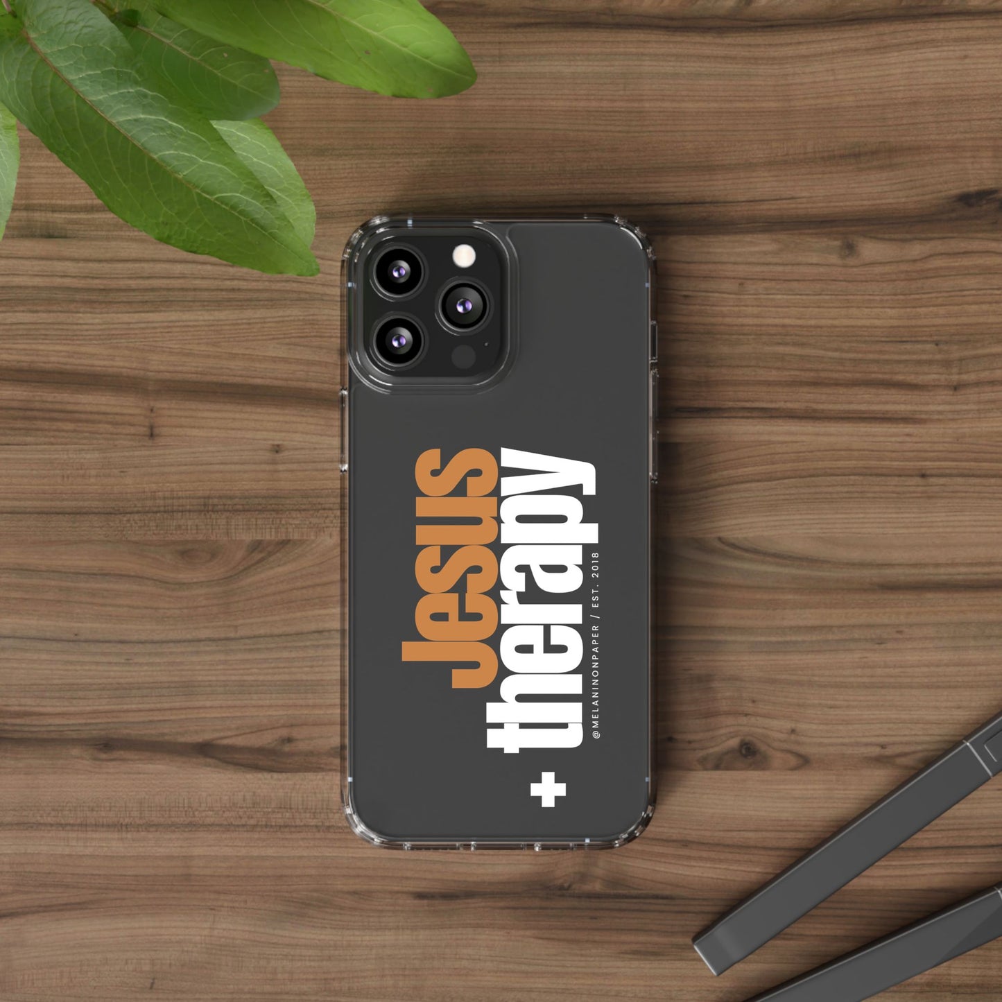 "Jesus + therapy" Clear Phone Cases - white & gold