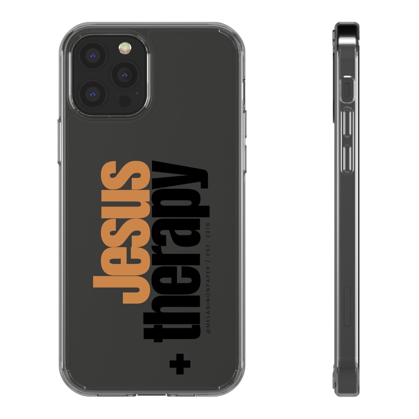 "Jesus + therapy" Clear Phone Cases - black & gold