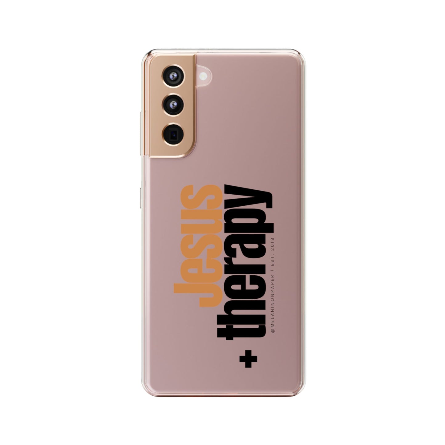 "Jesus + therapy" Clear Phone Cases - black & gold