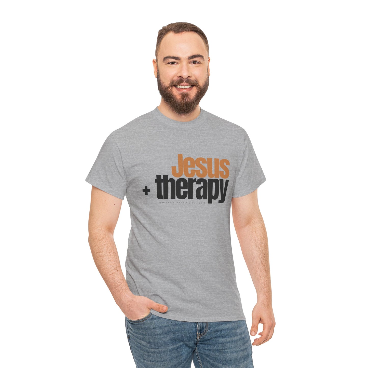 "Jesus + therapy" Unisex Heavy Cotton Tee - White, Sport Grey, & Graphite Heather Grey