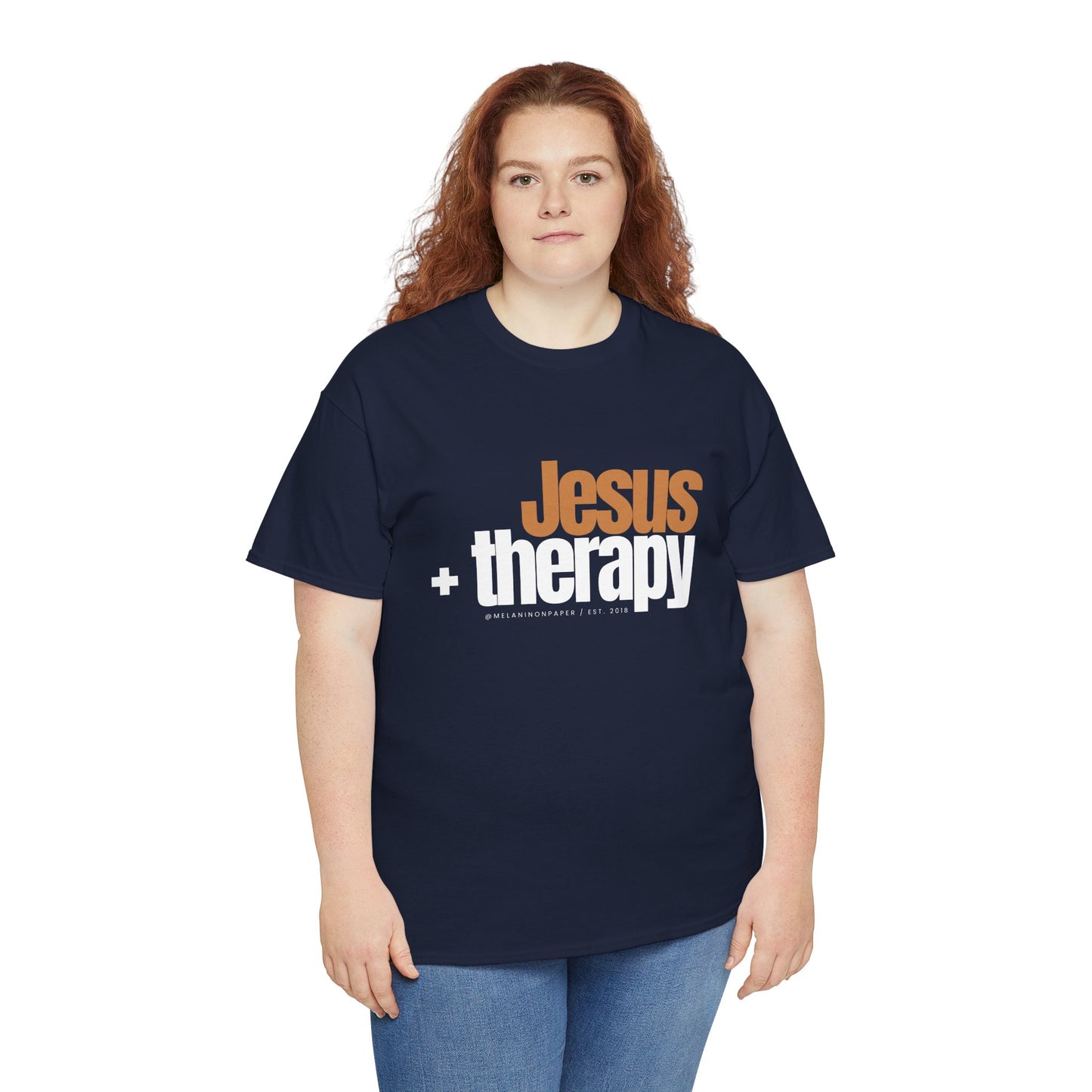 "Jesus + therapy" Unisex Heavy Cotton Tee - Black, Graphite Heather Grey, Dark Heather Grey, & Navy
