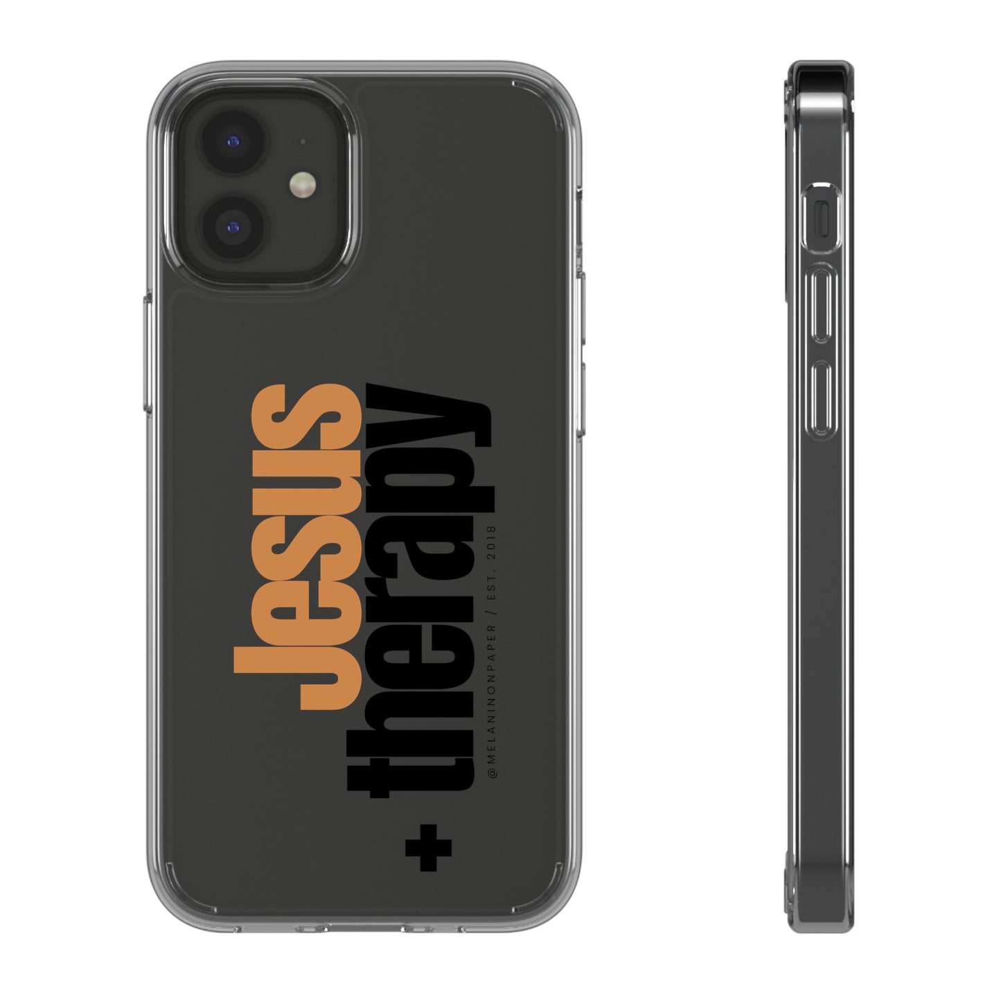 "Jesus + therapy" Clear Phone Cases - black & gold
