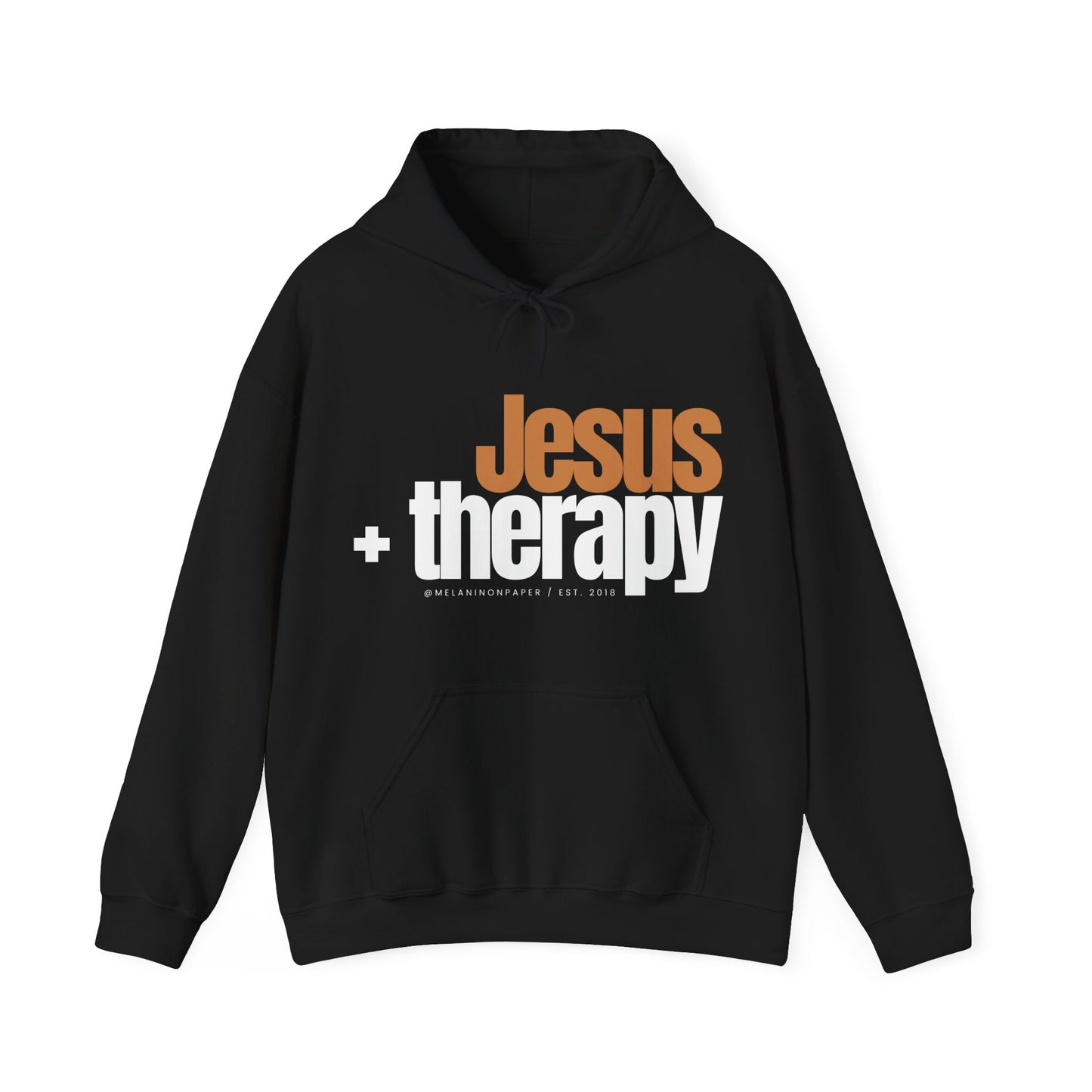 "Jesus + therapy" Unisex Heavy Blend™ Hooded Sweatshirt - Black, Chocolate, Navy Blue, Dark Gray, & Hunter Green Available