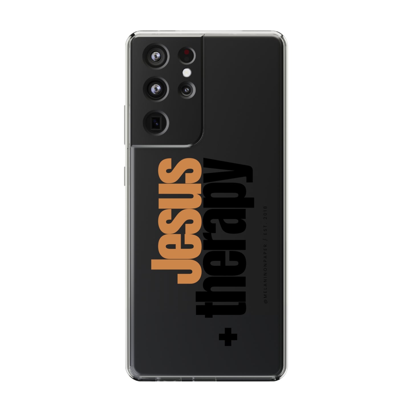 "Jesus + therapy" Clear Phone Cases - black & gold