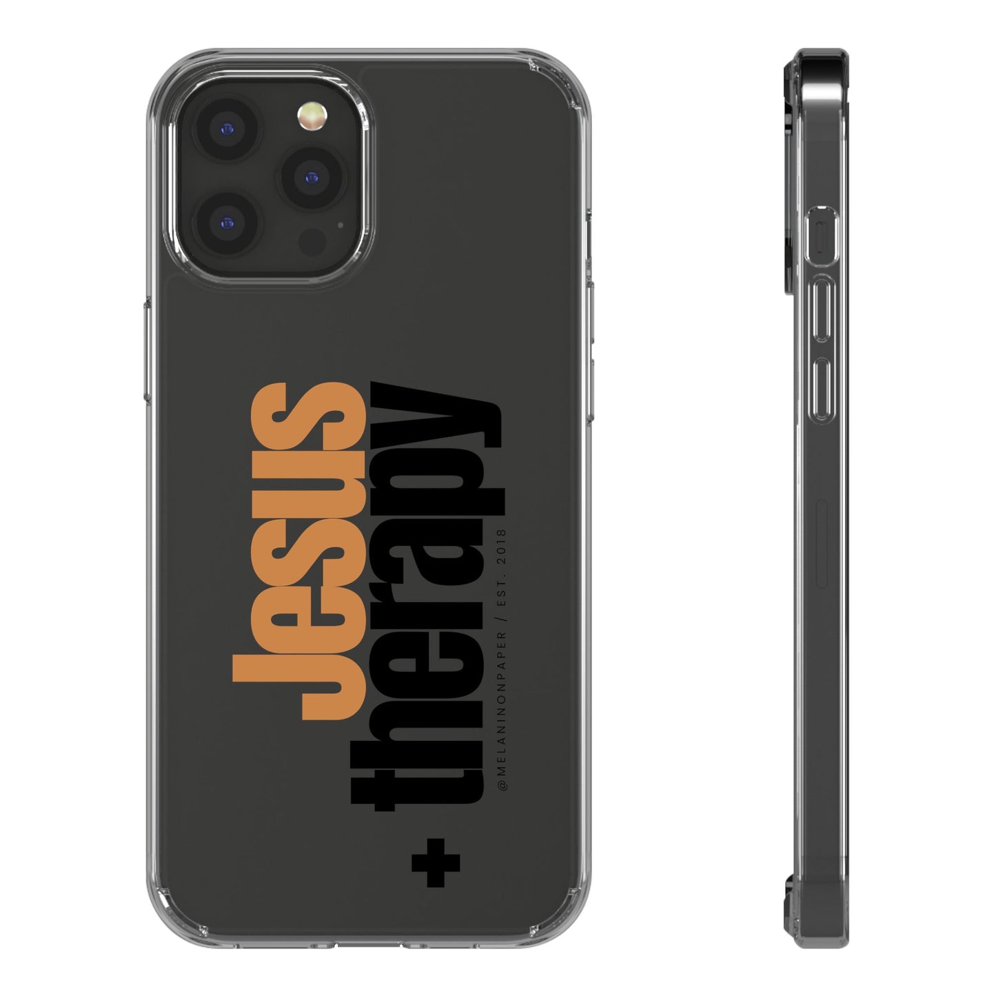"Jesus + therapy" Clear Phone Cases - black & gold