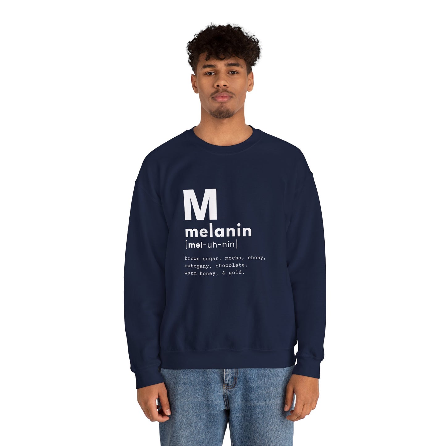 "melanin" Unisex Heavy Blend™ Crewneck Sweatshirt - Black & Navy Blue Available