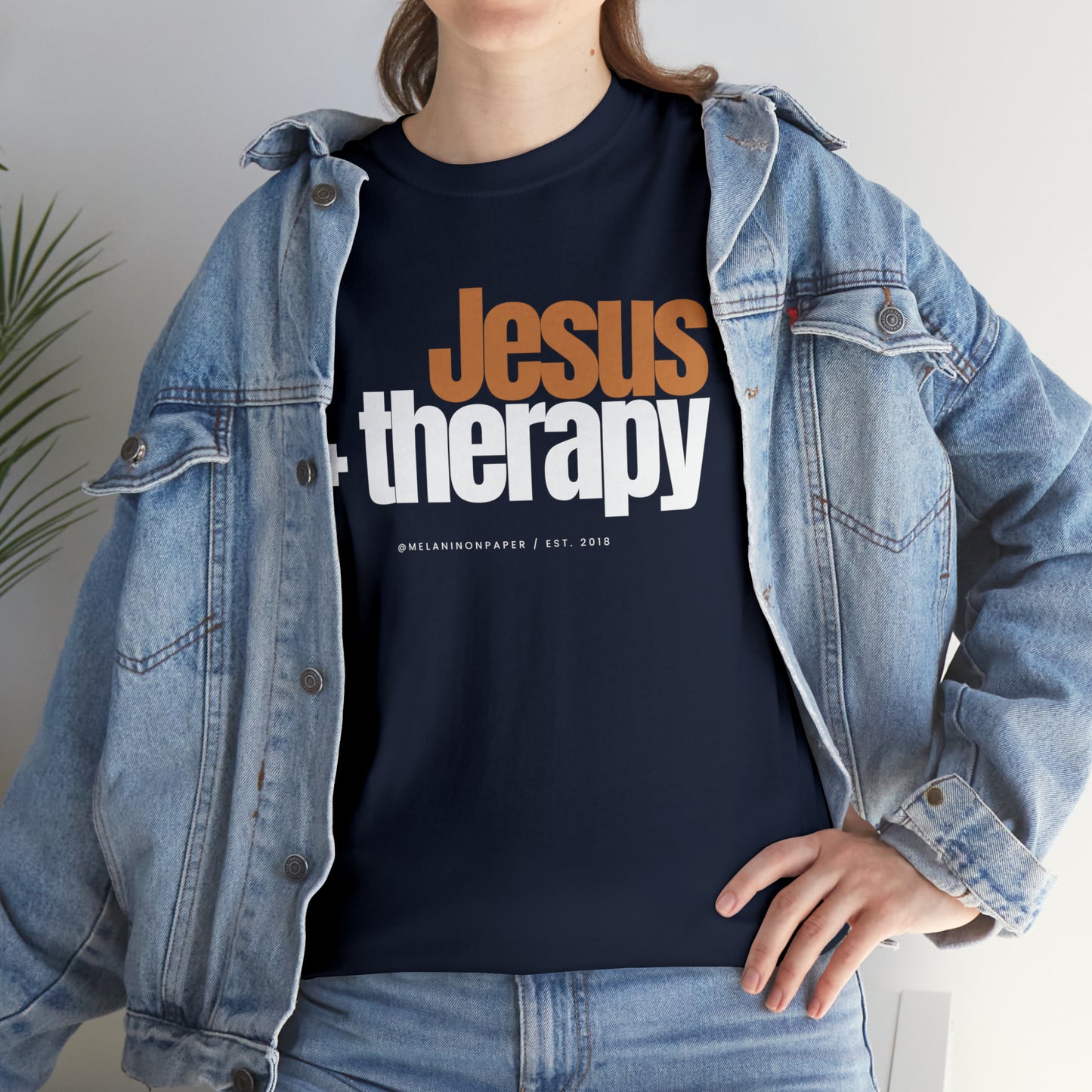 "Jesus + therapy" Unisex Heavy Cotton Tee - Black, Graphite Heather Grey, Dark Heather Grey, & Navy