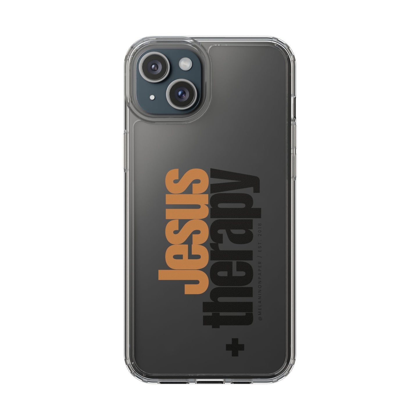 "Jesus + therapy" Clear Phone Cases - black & gold