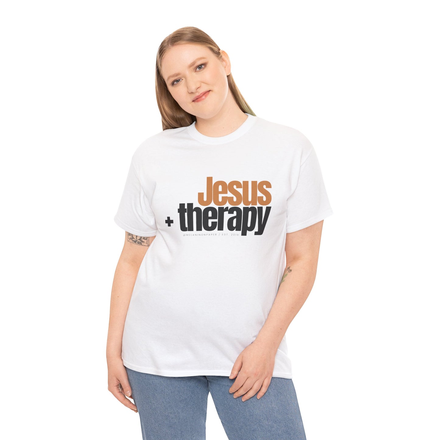 "Jesus + therapy" Unisex Heavy Cotton Tee - White, Sport Grey, & Graphite Heather Grey