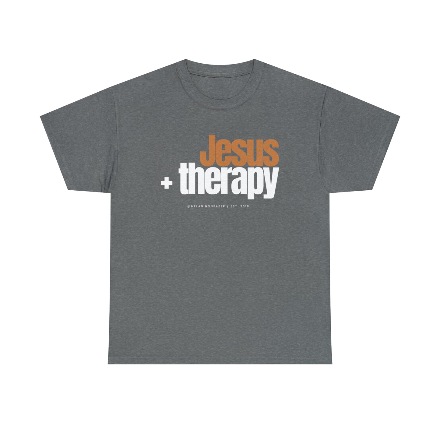 "Jesus + therapy" Unisex Heavy Cotton Tee - Black, Graphite Heather Grey, Dark Heather Grey, & Navy