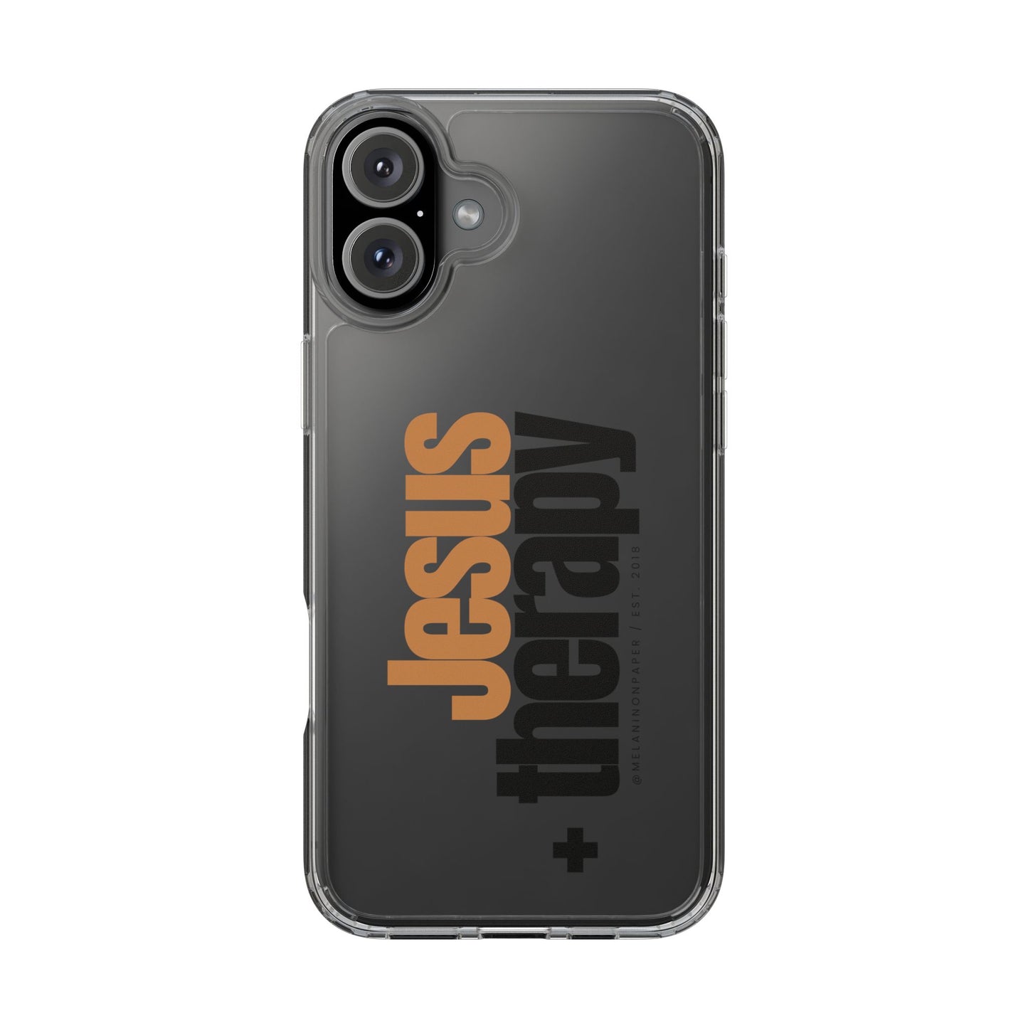 "Jesus + therapy" Clear Phone Cases - black & gold