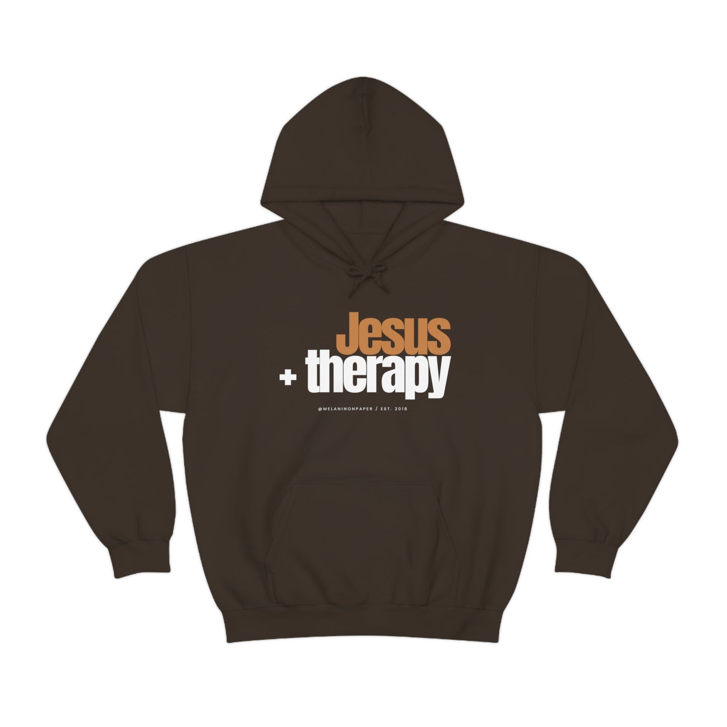 "Jesus + therapy" Unisex Heavy Blend™ Hooded Sweatshirt - Black, Chocolate, Navy Blue, Dark Gray, & Hunter Green Available