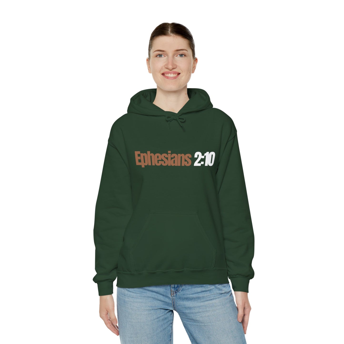 "Ephesians 2:10" Unisex Heavy Blend™ Hooded Sweatshirt - Black, Chocolate, Navy Blue, Gray, Dark Gray, & Hunter Green Available