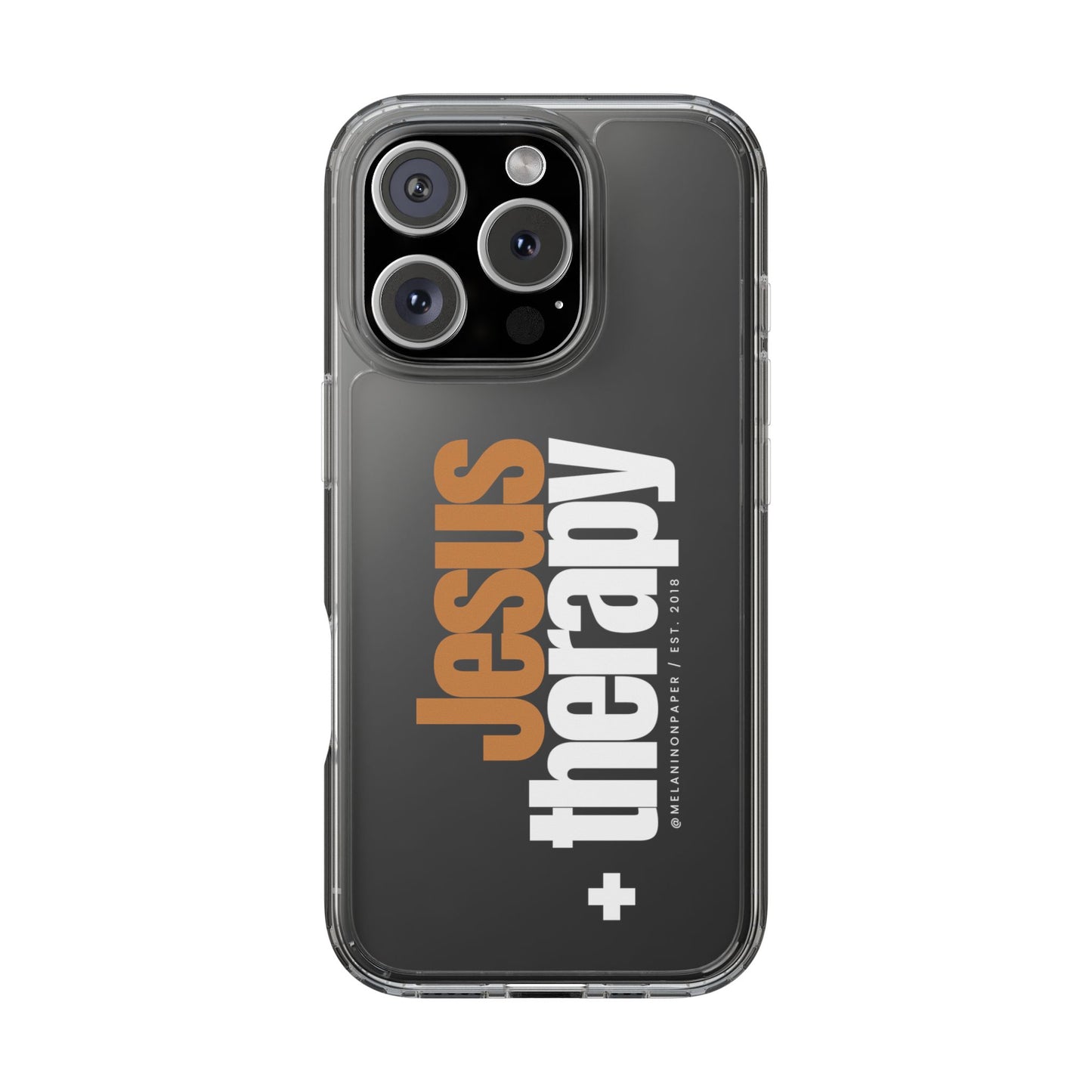 "Jesus + therapy" Clear Phone Cases - white & gold