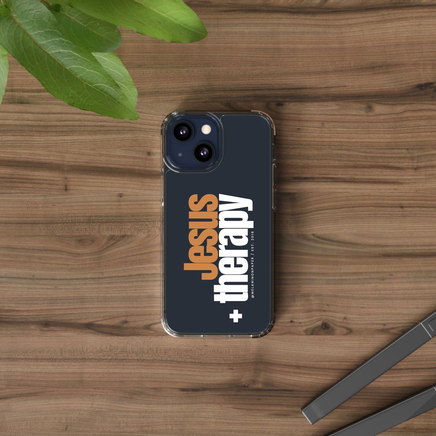 "Jesus + therapy" Clear Phone Cases - white & gold