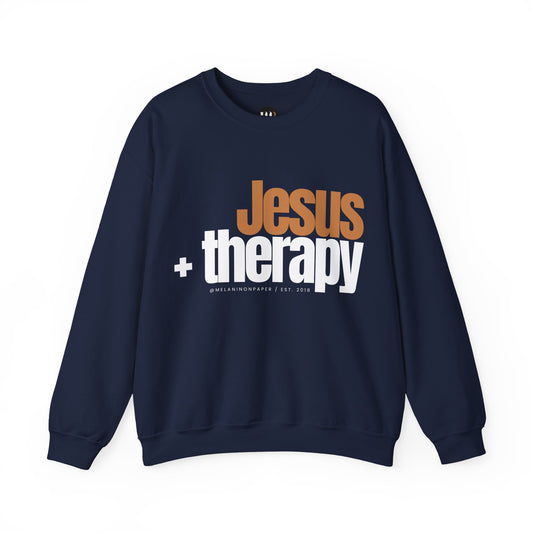 "Jesus + therapy" Unisex Heavy Blend™ Crewneck Sweatshirt - Black, Gray, & Navy Blue Available