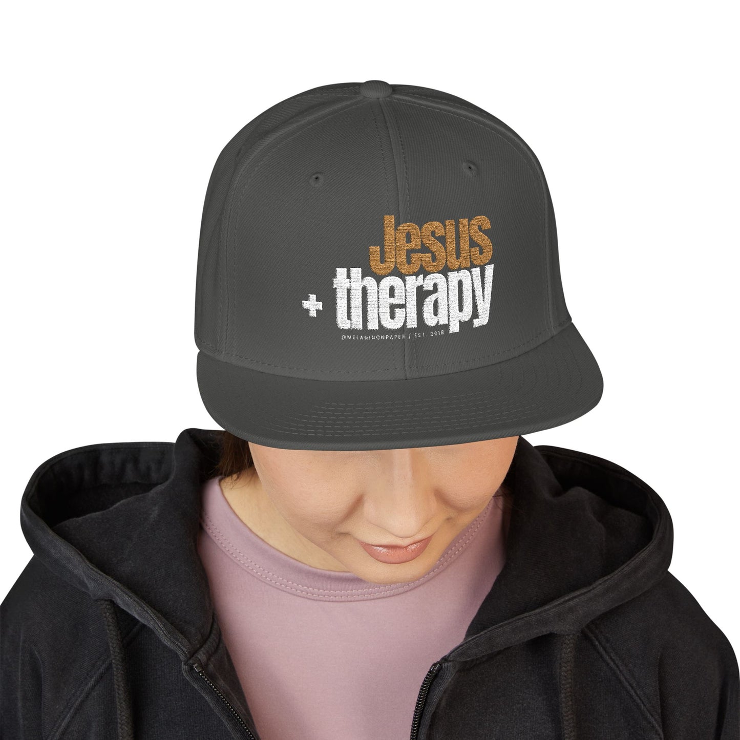 "Jesus + Therapy" Embroidered Snapback Hat