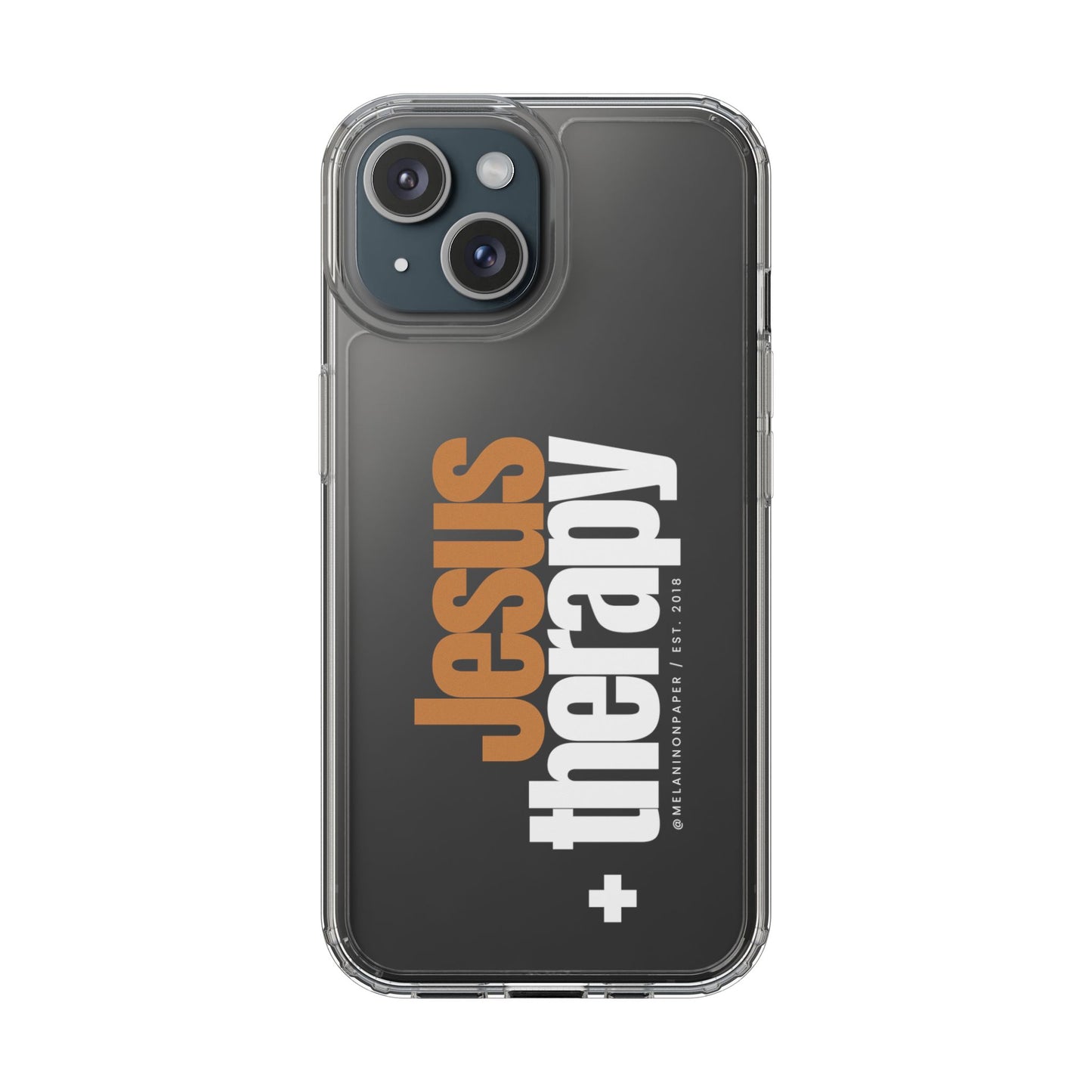 "Jesus + therapy" Clear Phone Cases - white & gold