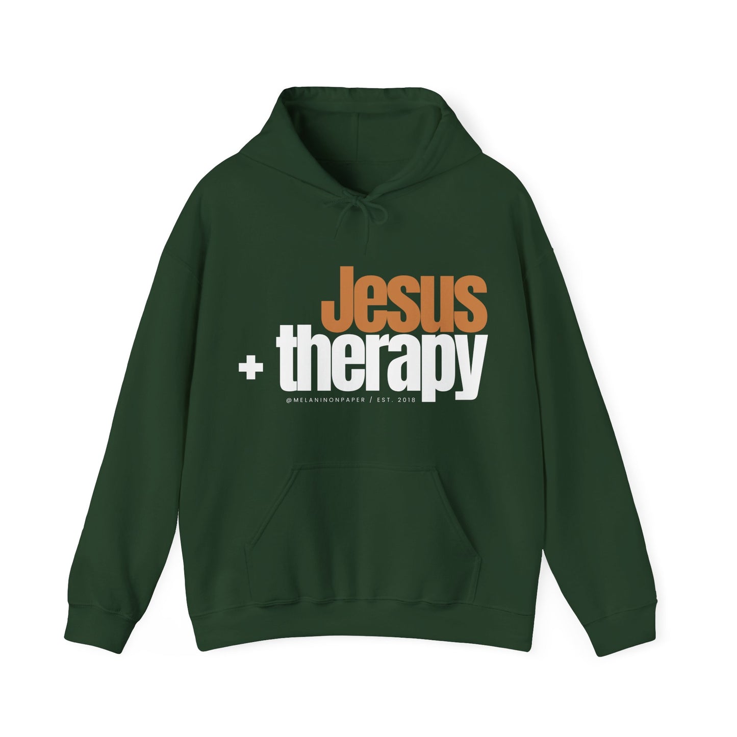 "Jesus + therapy" Unisex Heavy Blend™ Hooded Sweatshirt - Black, Chocolate, Navy Blue, Dark Gray, & Hunter Green Available
